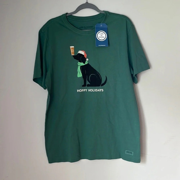 Life is Good Men's Short Sleeve Crusher Tee - Hoppy Holidays Man's Best Friend - Picture 1 of 8
